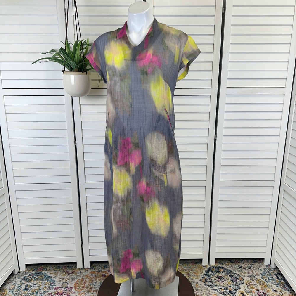 Bitte Kai Rand‎ Hazy & Yume Dress Gray Tie Dye Abstract Midi Semi Sheer Size S